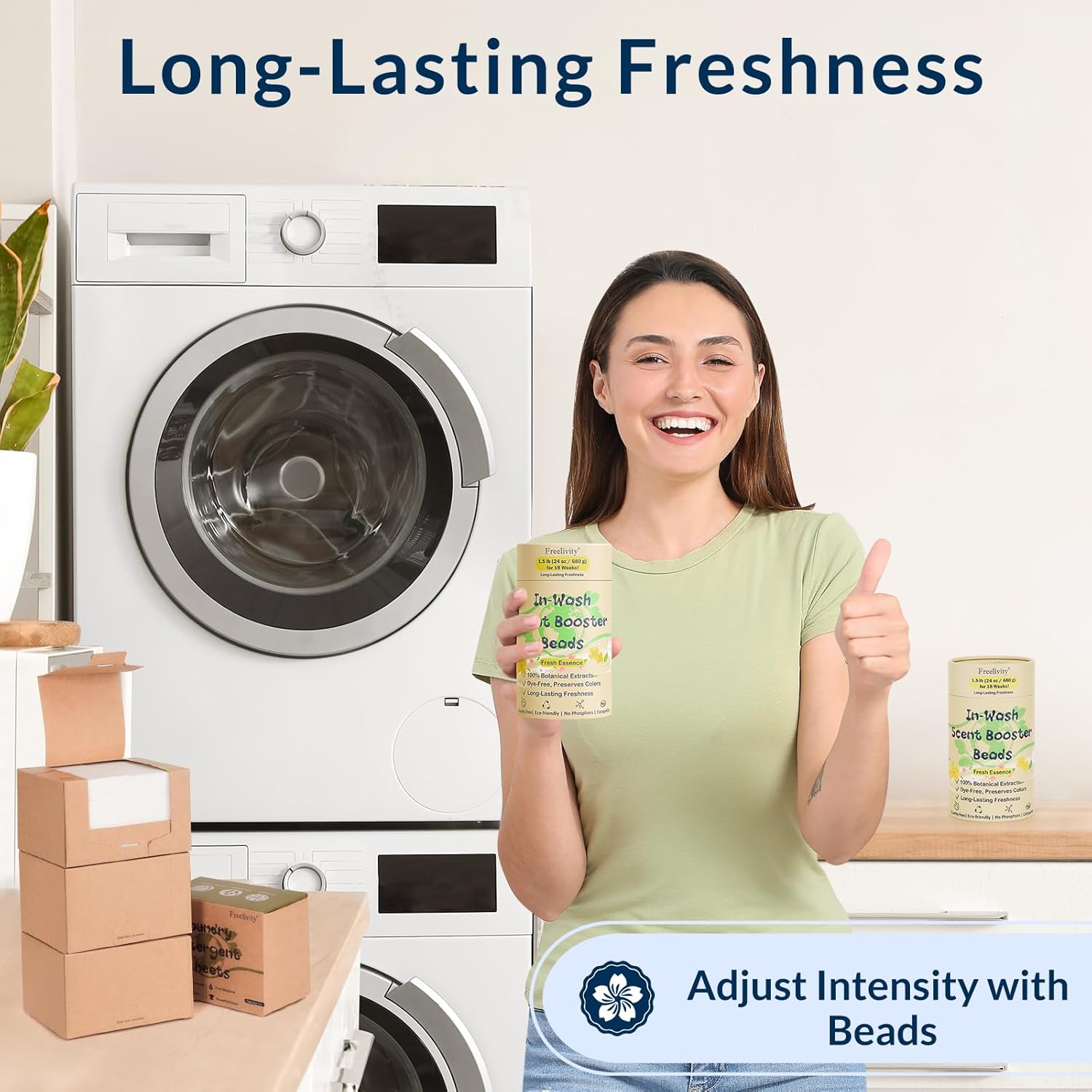 Freelivity In‑Wash Scent Booster Beads – Fresh Essence Scent, Laundry Beads fabric softener, 24 oz