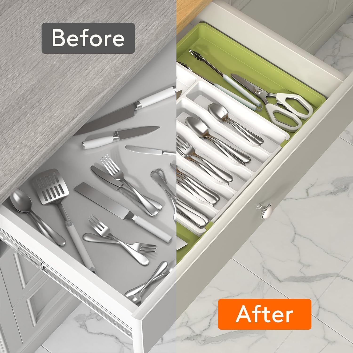 Lifewit Silverware Drawer Organizer, Expandable Utensil Tray for Kitchen, BPA Free Flatware and