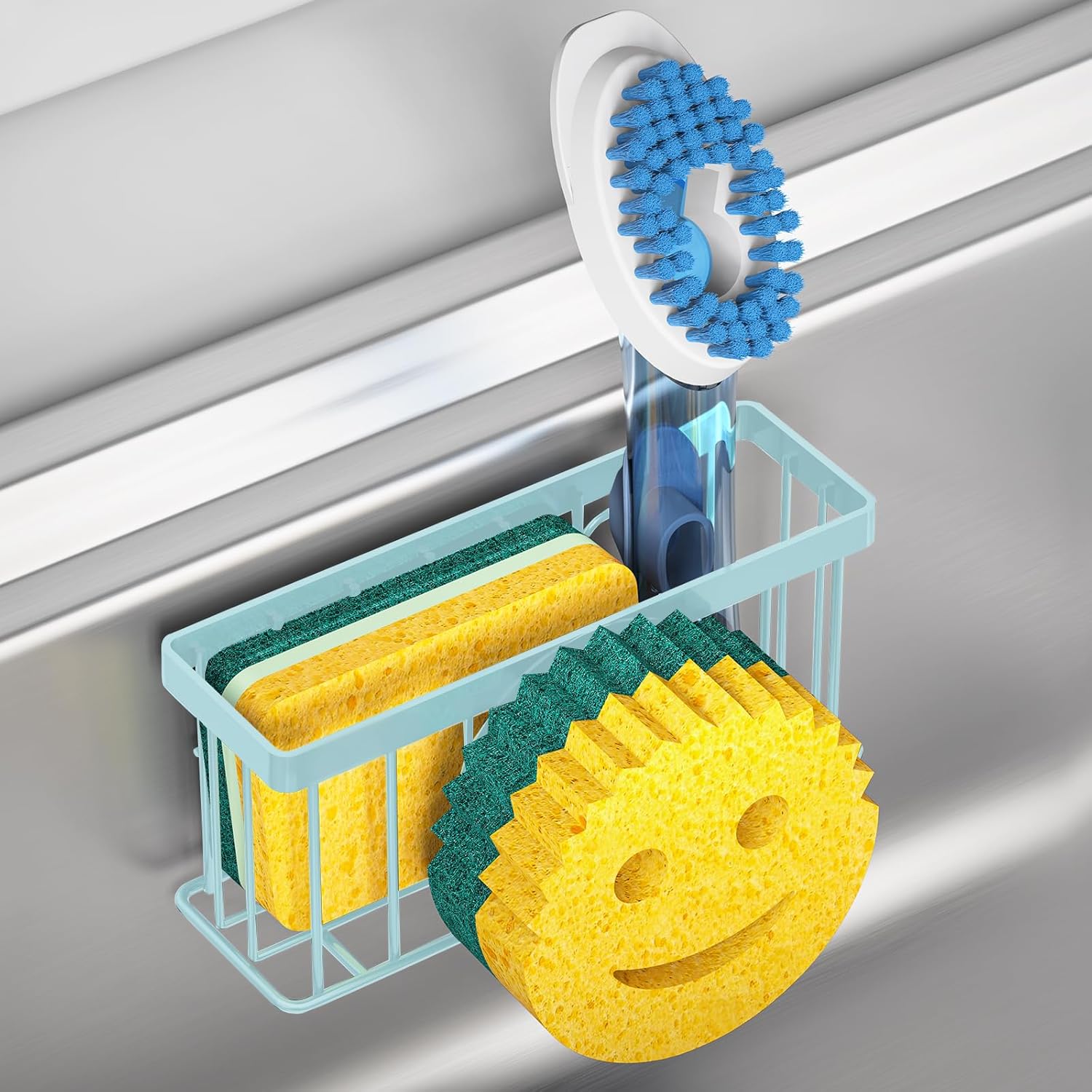 Sponge Holder Smiley Face,Sink Caddy for Kitchen Sink,Sponge Holder with 2 PCS Suction Cups/1 PCS