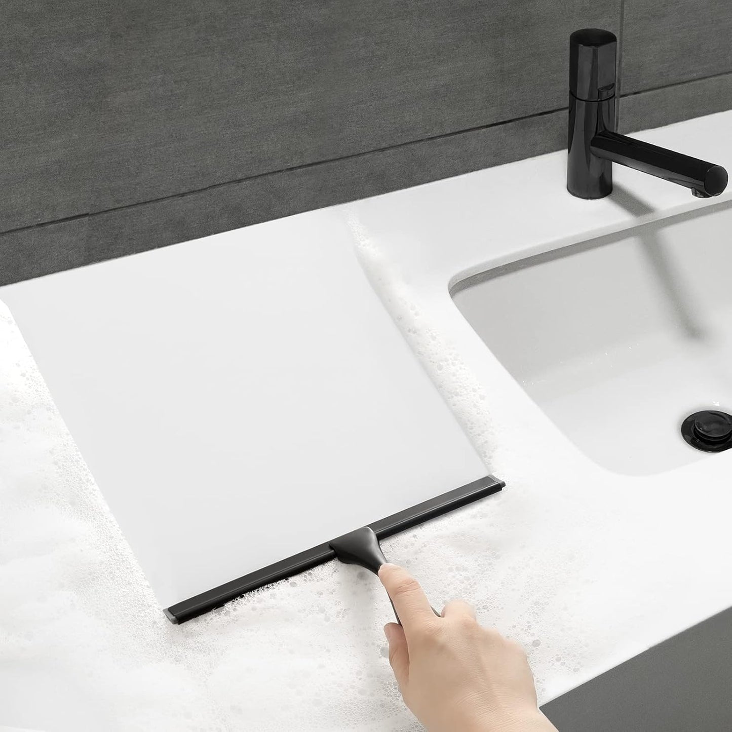 HIWARE All-Purpose Shower Squeegee for Shower Doors, Bathroom, Window and Car Glass - Black