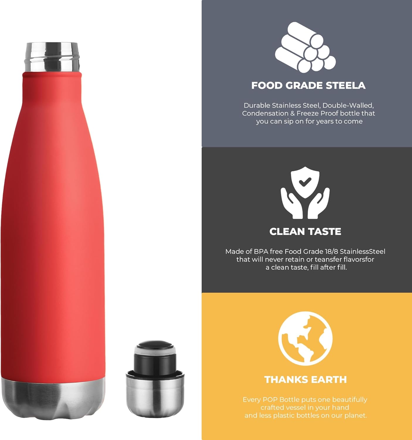 MEWAY 17oz Sport Water Bottle Vacuum Insulated Stainless Steel Leak-Proof Double Wall Cola Shape
