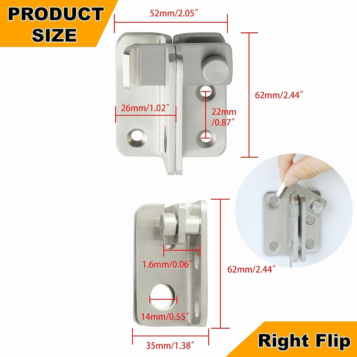 Alise Flip Latch,Gate Latches Safety Door Lock Catch for Barn Cabinet Pet Cage Wood Fence Bathroom