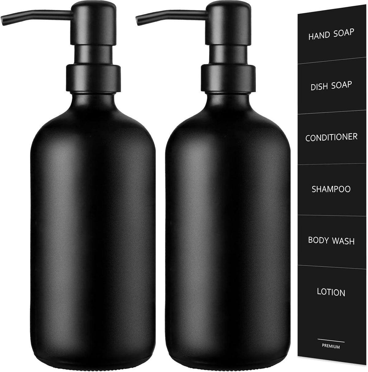 GMISUN Black Soap Dispenser, 2 Pack Matte Black Hand Soap Dispensers Bathroom with Stainless Steel