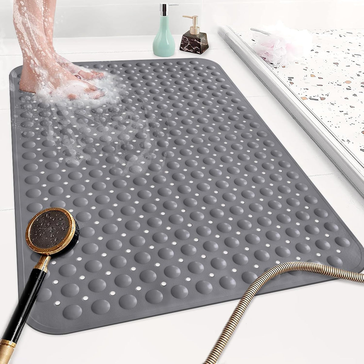 Shower Mat Non Slip: 35.4 x 23.6 Inch Extra Large TPE Shower Mats for Inside Shower - Anti Slip