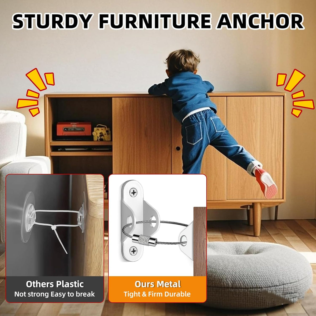 10-Pack Baby Proof Heavy Duty Furniture Anchors for Dressers, Bookcases and TV Cabinets 400LB Anti