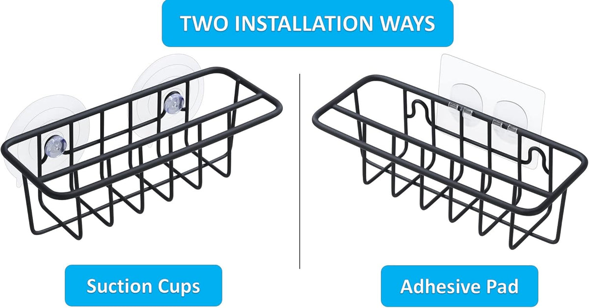 Sink Caddy Sponge Holder for Kitchen Sink Dish Cloth Hanger 2 Suspension Options(Suction Cups and