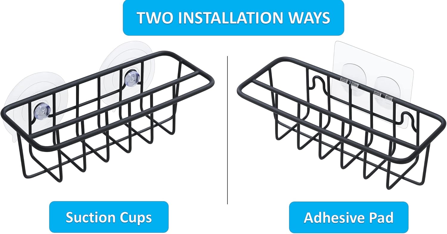 Sink Caddy Sponge Holder for Kitchen Sink Dish Cloth Hanger 2 Suspension Options(Suction Cups and