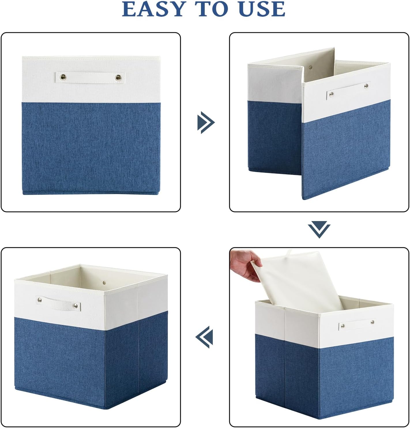 13 x 13 Inch Fine Linen Storage Bins with Handles，Fabric Cube Boxs，Collapsible Basket Organizers