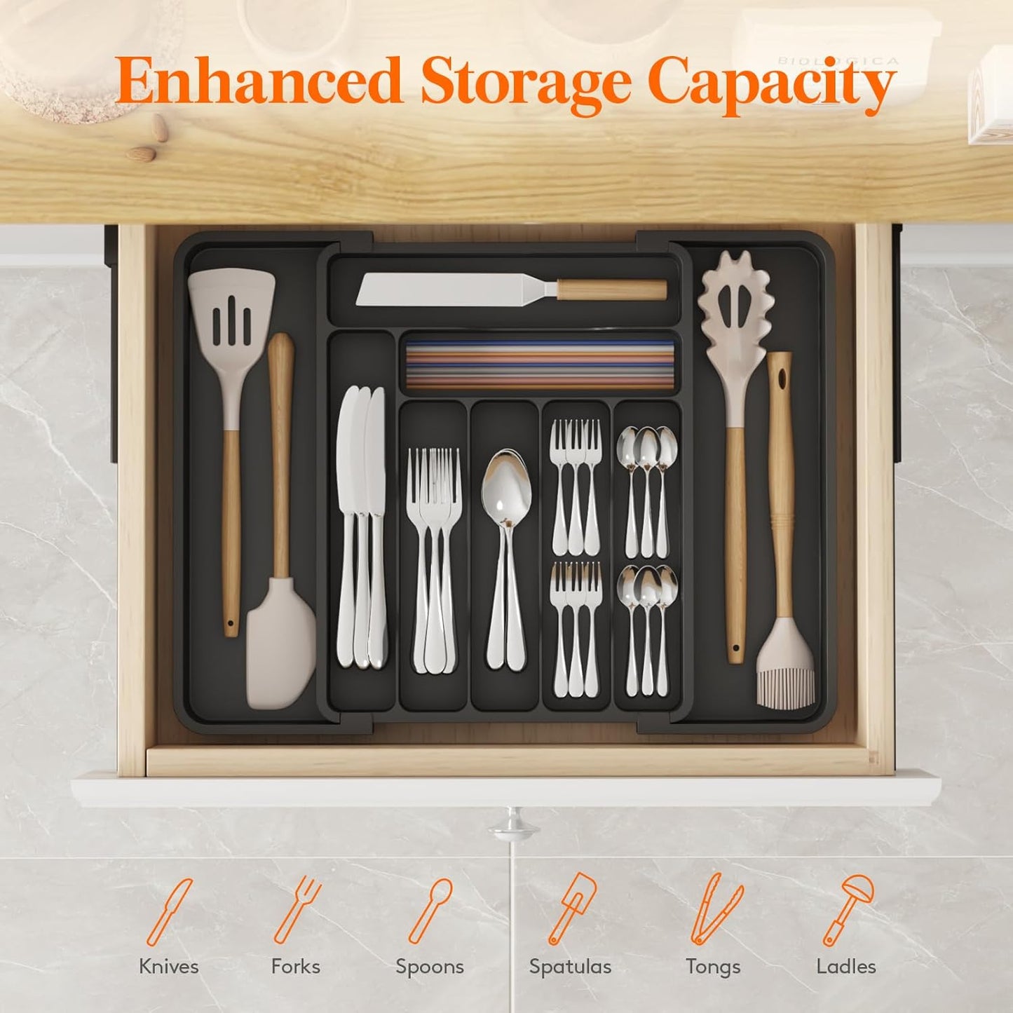 Lifewit Silverware Drawer Organizer, Expandable Utensil Organizer for Kitchen Drawers, Adjustable
