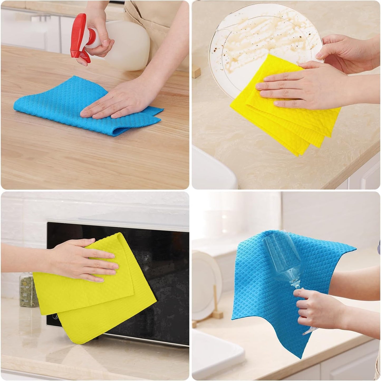 AMOUR INFINI Swedish Dishcloth Cellulose Sponge 8 Pack - No Odor, Resuable and Absorbent Cleaning