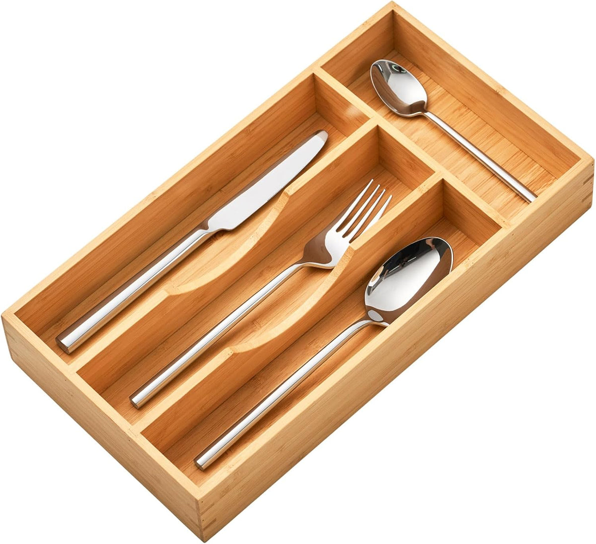 Umilife Bamboo Kitchen Drawer Organizer, 7 Inch Silverware Utensils Tray Holder for Small Drawer