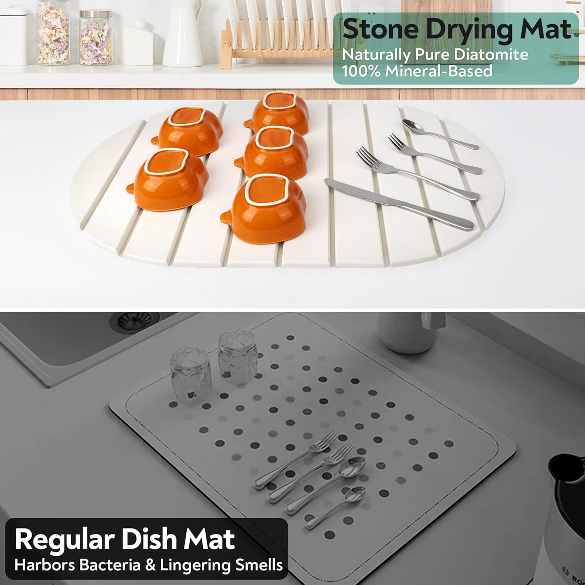 Large Stone Drying Mat for Kitchen Counter, 24x16 Foldable Self Stone Dish Drying Mat, Absorbent