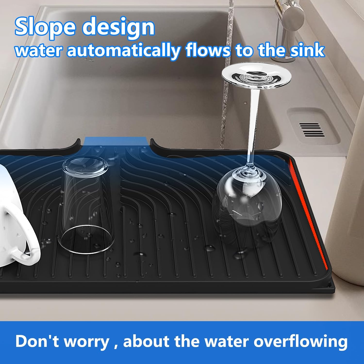 Dish Drying Matt for Kitchen Counter,18"×12"Silicone Dry Rack Mat with Built in Drain, Kitchen Dry