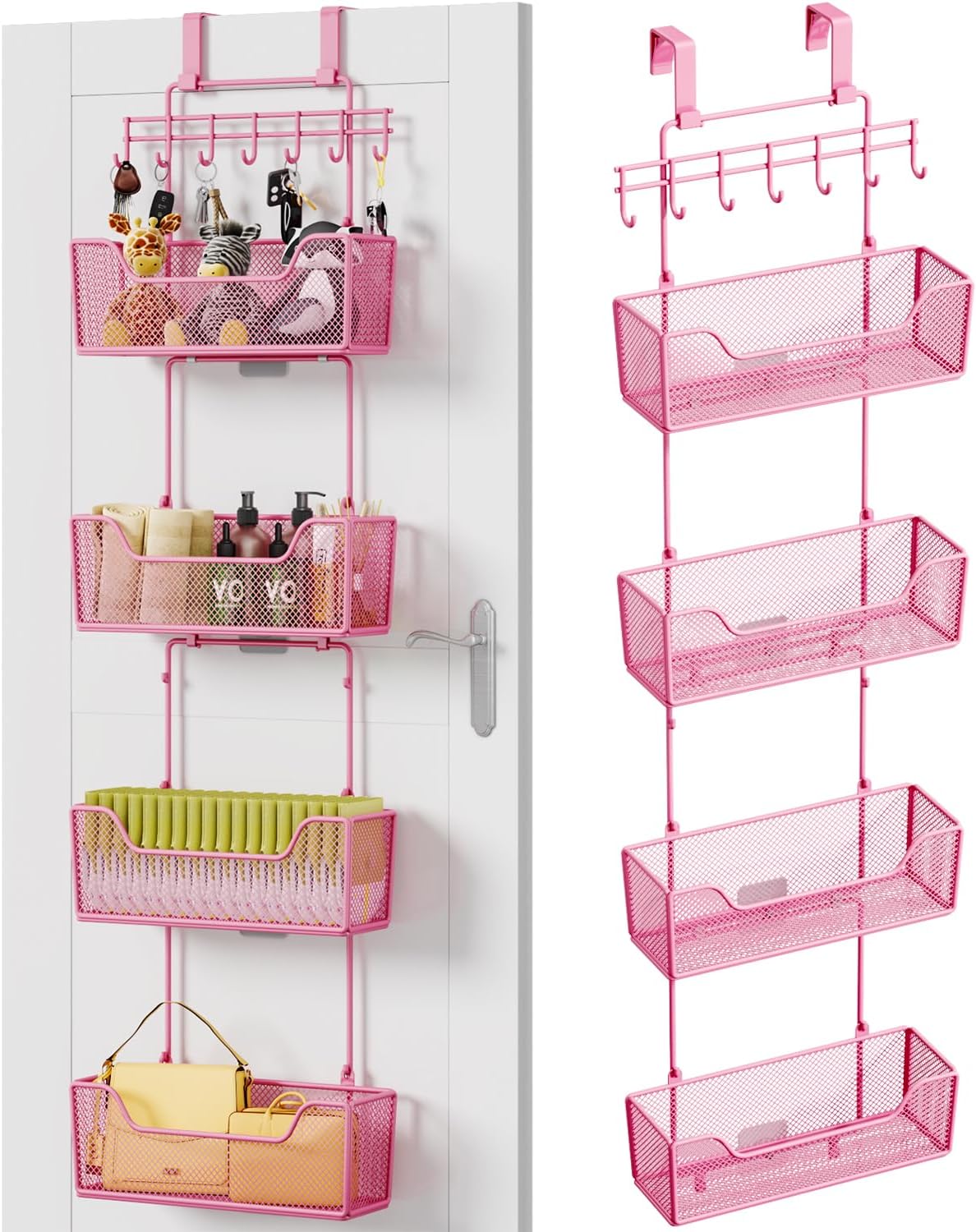 HapiRm Over Door Organizer Storage - Hanging Door Organizer with 4 Metal Large Capacity Baskets and