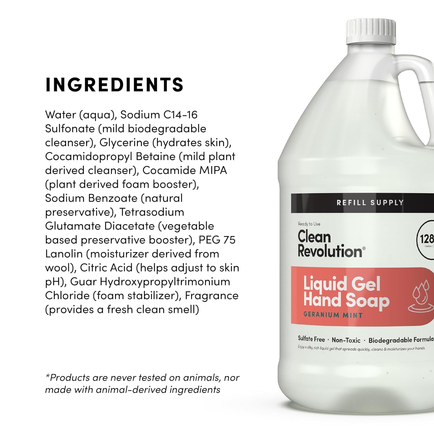 Clean Revolution Liquid Gel Hand Soap, Silky Rich Liquid, Quick Lather, Fast Rinsing, (Geramium