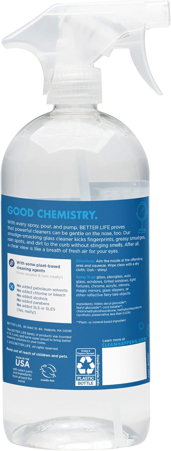 Better Life Glass Cleaner, Streak-free Window Cleaner, Surface Cleaning Spray, Mirror, Screen and