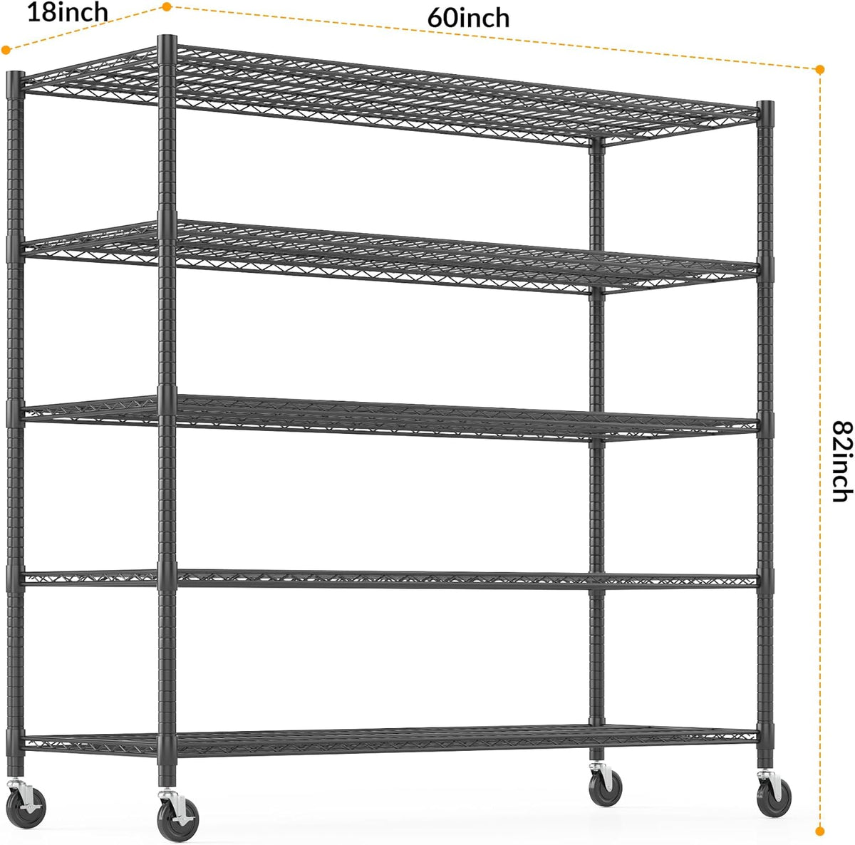 Himimi Storage Shelves with Wheels, 5-Tier Heavy Duty Steel Wire Rack Storage Shelving, Adjustable
