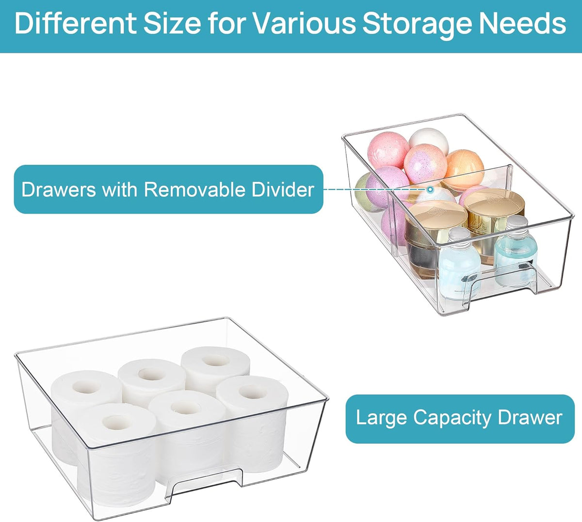 Vtopmart Clear Stackable Storage Drawers Set of 6, Easily Assemble Acrylic Bathroom Undersink
