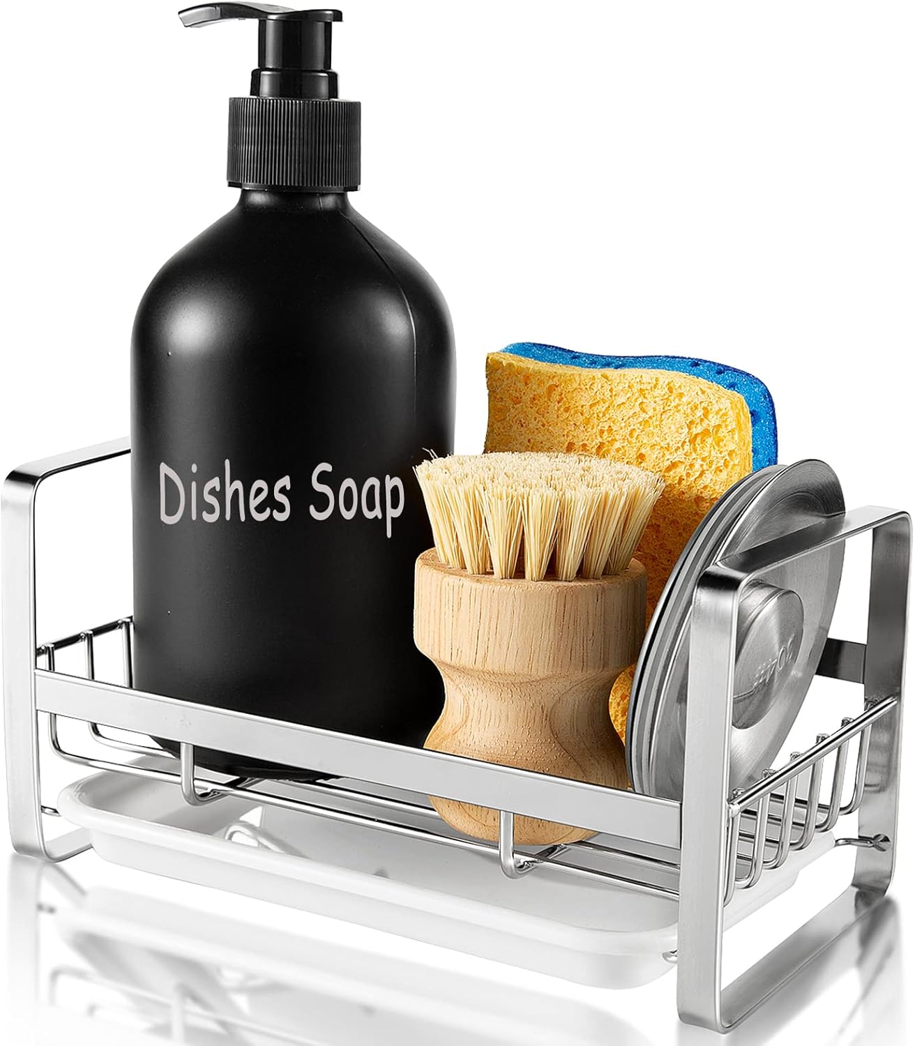 TEZZ Sponge Holder for Kitchen Sink, Stainless Steel Kitchen Storage Sink Caddy for Organizing
