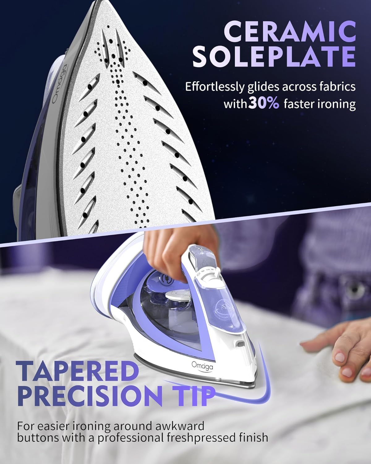 Cordless Iron for Clothes, 1550W 2-In-1 Cordless/Corded Steam Iron Rapid Heating, Ceramic