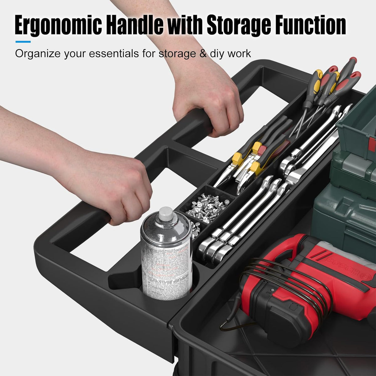 2 Tier Plastic Rolling Cart Utility Cart on Wheels, Heavy Duty Tool Carts with Ergonomic Storage