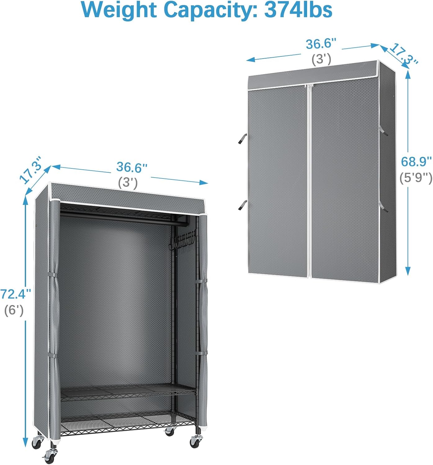 VIPEK R3C Rolling Clothes Rack with Cover Portable Closet for Hanging Clothes, Heavy Duty Garment