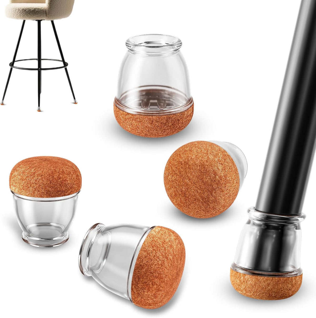 Ezprotekt 24 Pcs Extra Small Clear Round Chair Leg Floor Protectors for Wooden & Tiles Floors, Felt
