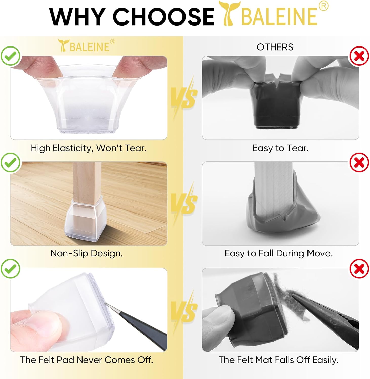 BALEINE 32 Pack Silicone Chair Leg Floor Protectors, Stool Leg Protectors Cap, Non-Slip Chair Leg