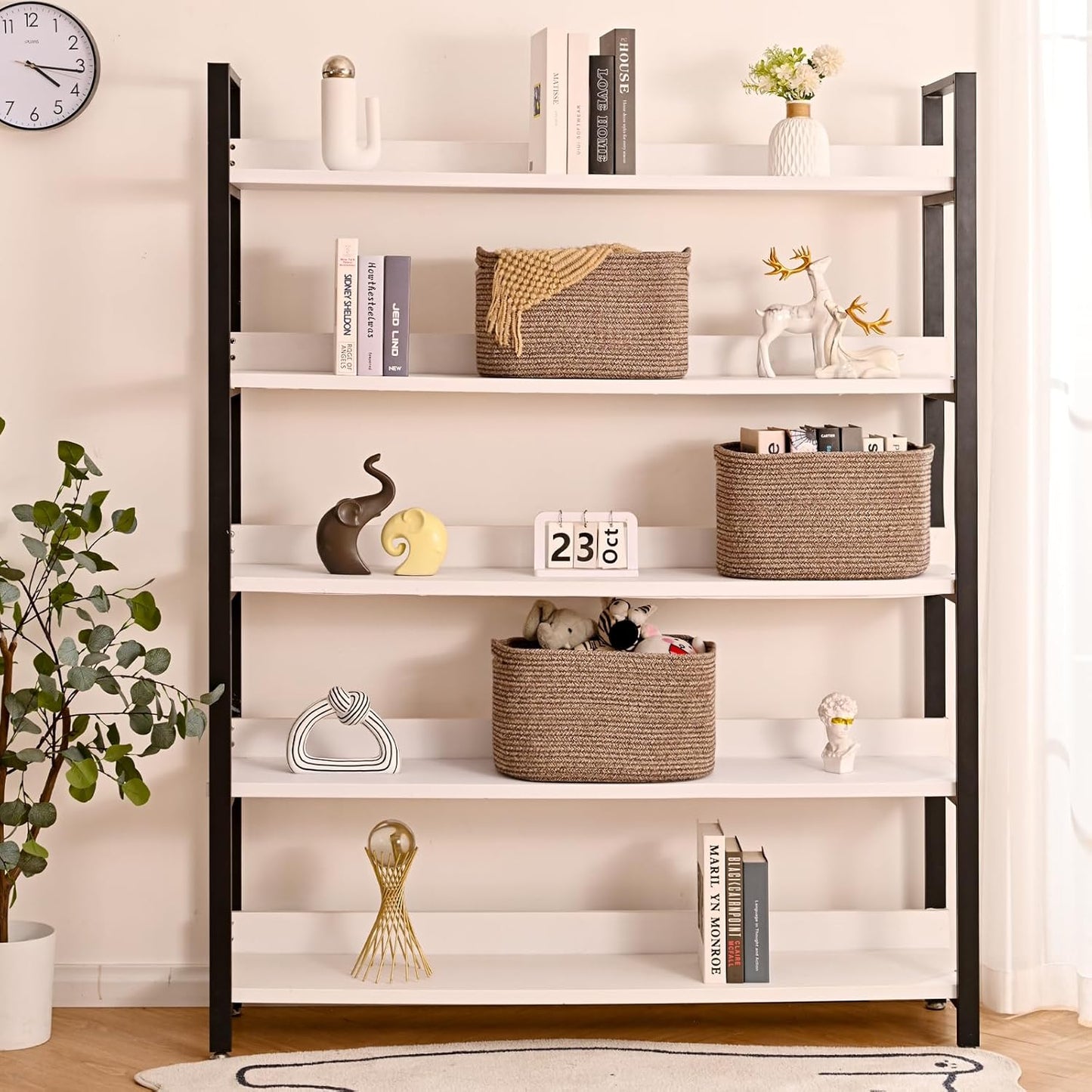 Storage Baskets for Organizing Shelves, Woven Cotton Rope Bins for Baby Nursery Organization, Book