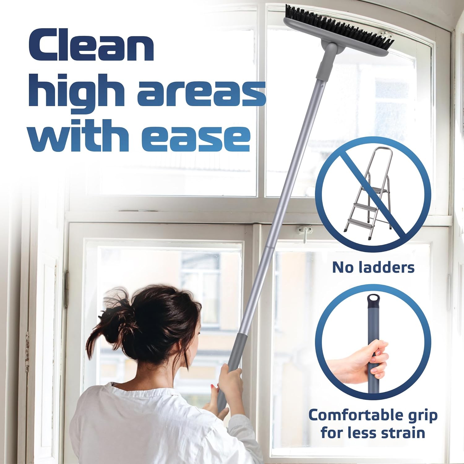 DSV Standard Grout Scrub Brush with Long Handle, 50'' Tile Grout Scrubber, V-Shape Crevice Cleaning