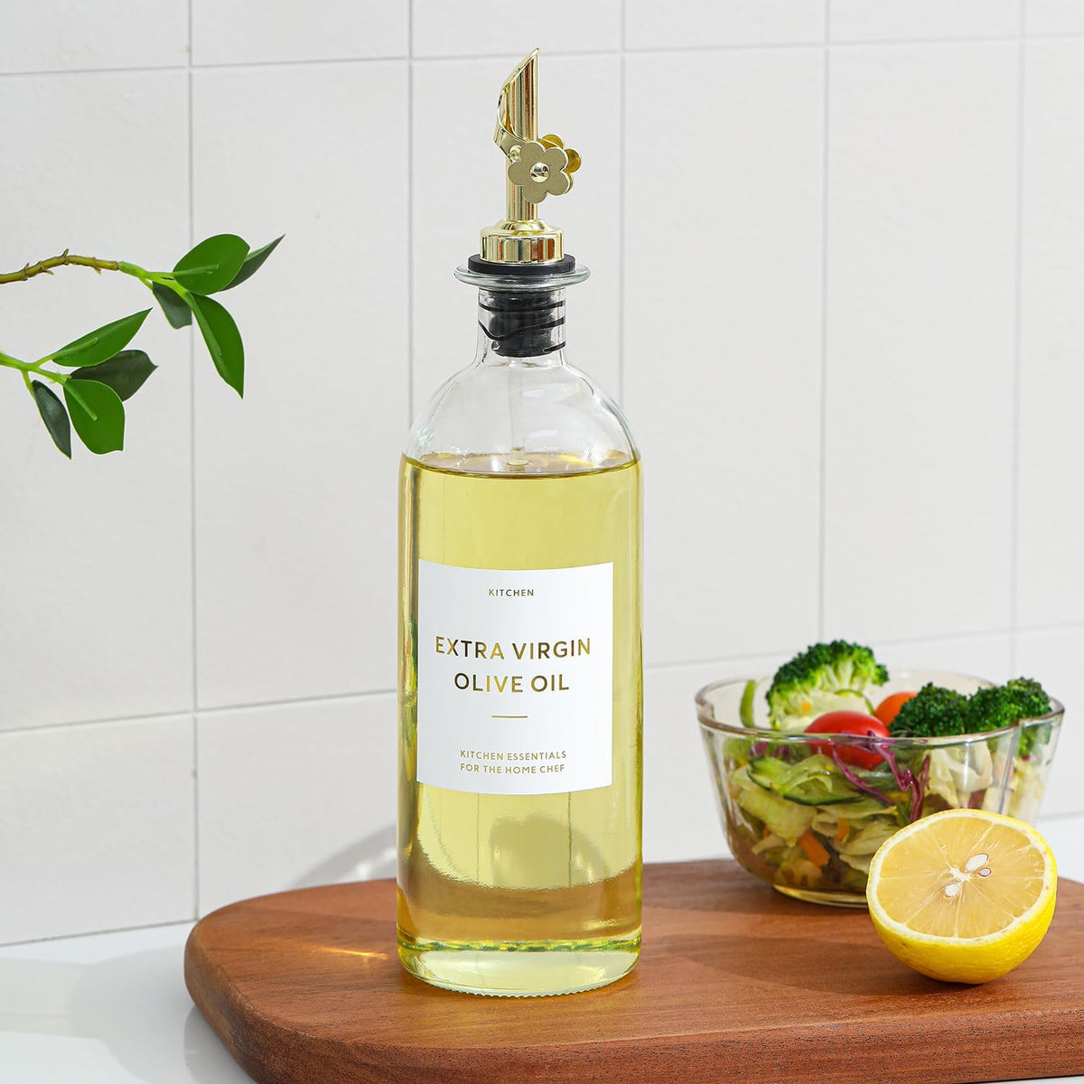 HOMCDALY Olive Oil Dispenser for Kitchen, 11.8oz Glass Dispenser Bottles with Pourer for Kitchen
