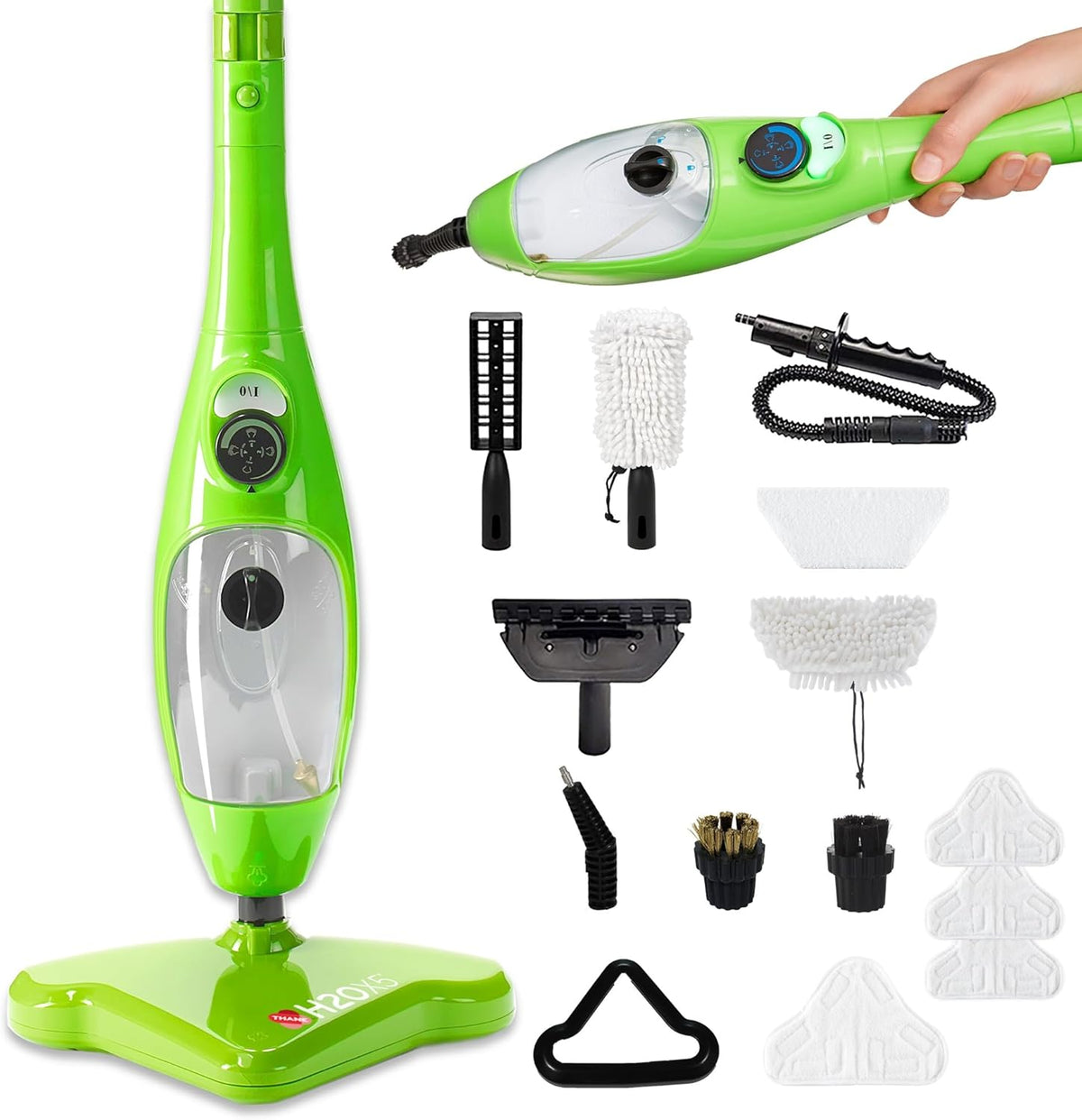 H2O X5 5-in-1 Multi-Purpose Steam Mop, Handheld Steam Cleaner, Adjustable Height, Removable Tank