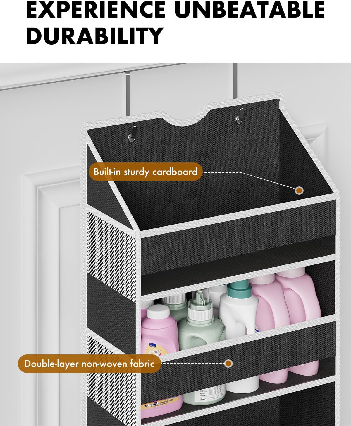 Over The Door Organizer Hanging - 6 Shelf Over Door Organizer with 6 Clear Front & 12 Side Pockets