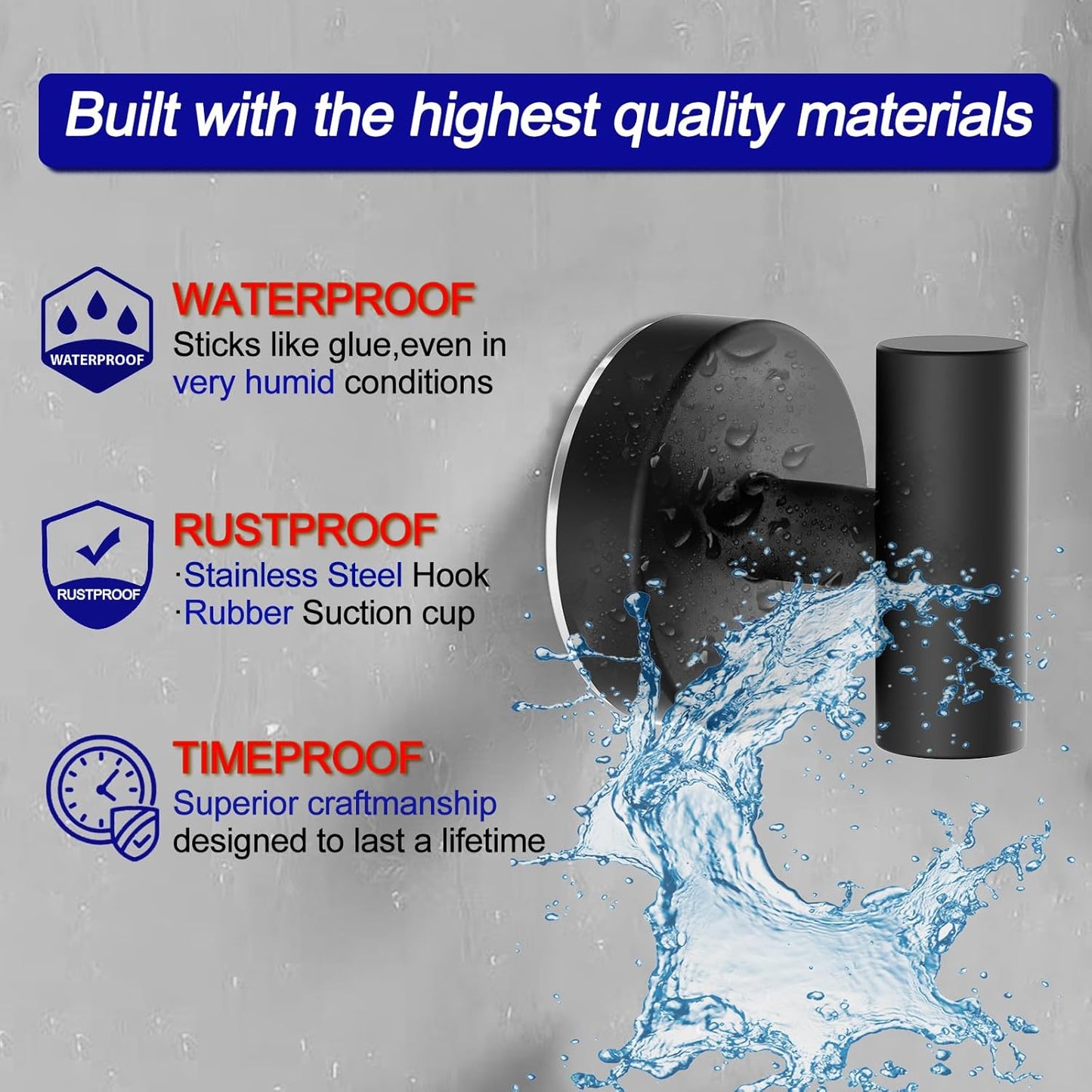 Suction Cup Hooks, Shower Hooks for Inside Shower – Removable Towel Hooks for Bathroom Window Glass