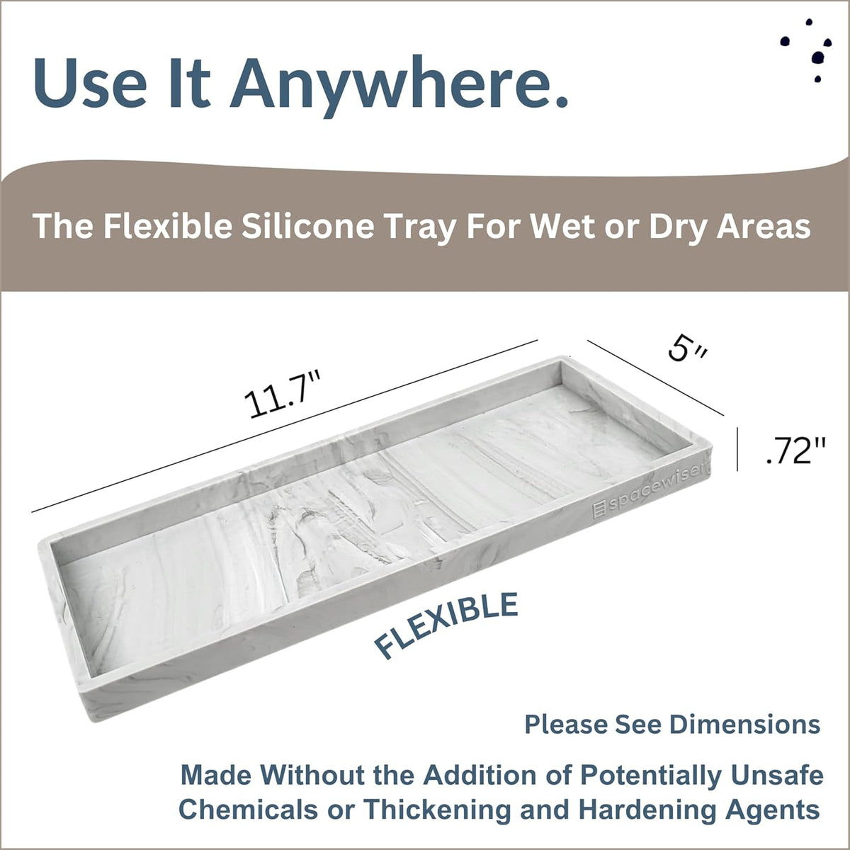 Countertop and Vanity Tray - 11.7" Silicone Bathroom Tray Countertop, Dish Soap Trays for Kitchen