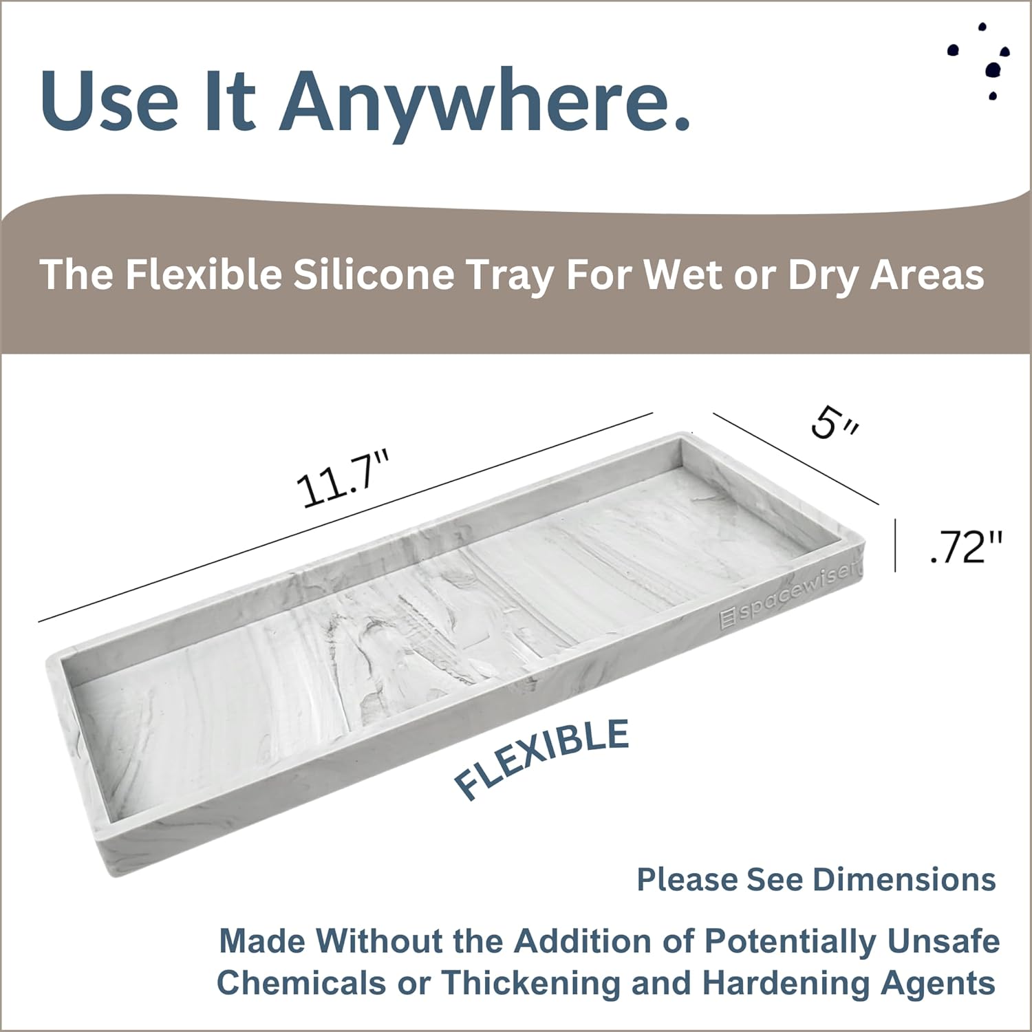 Countertop and Vanity Tray - 11.7" Silicone Bathroom Tray Countertop, Dish Soap Trays for Kitchen