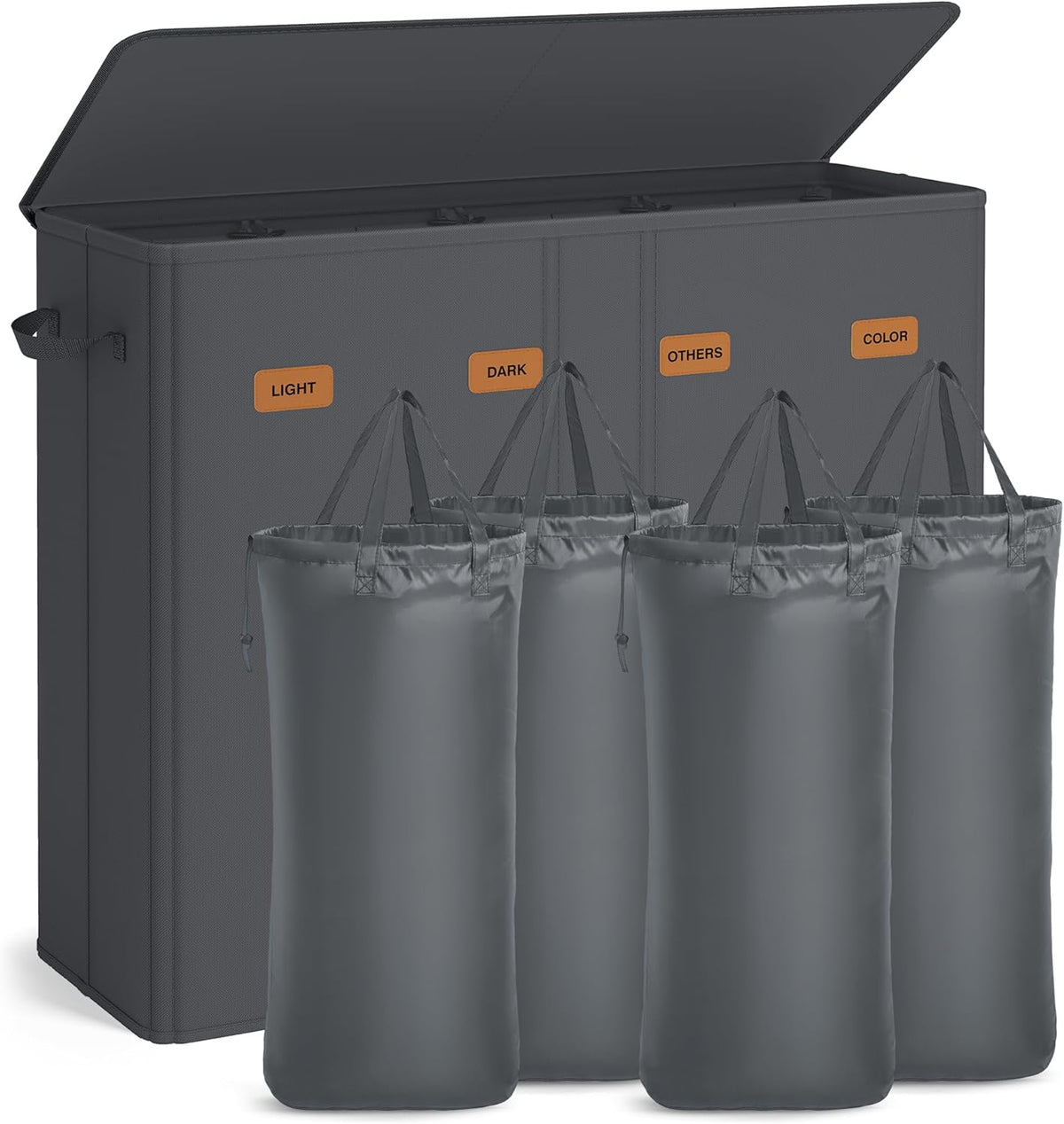SONGMICS 55.4 Gallon (210 L) Laundry Hamper, 4-Compartment Laundry Basket Sorter with Lid, Labels