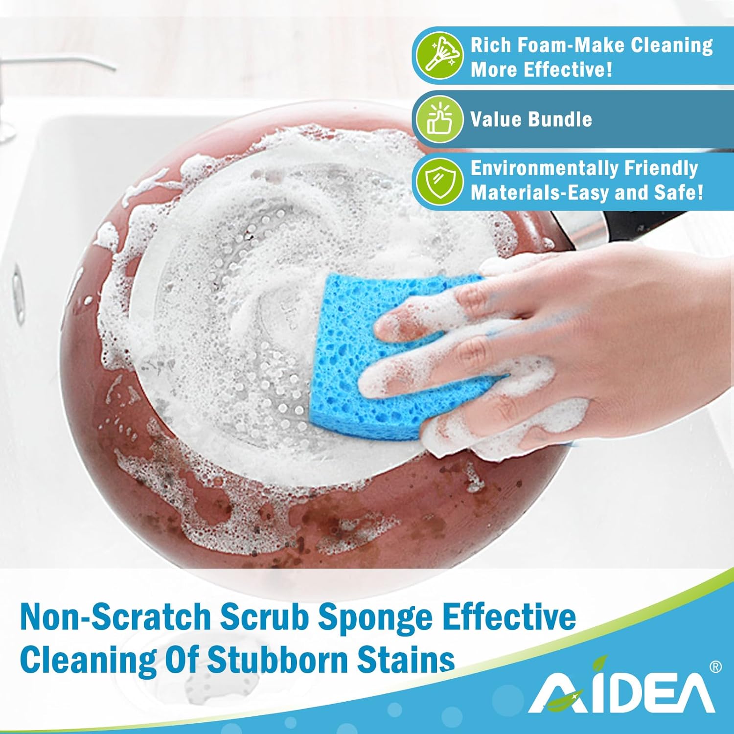 AIDEA Non-Scratch Scrub Sponge, 48Count, Sponges for Dishes, Sponges Kitchen, Cleaning Sponge