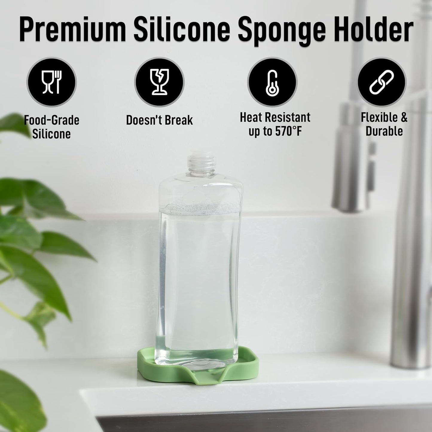 Zulay Small Silicone Sponge Holder (4.9x3.3”) – Space-Saving Sink Organizer Tray for Sponge, Soap