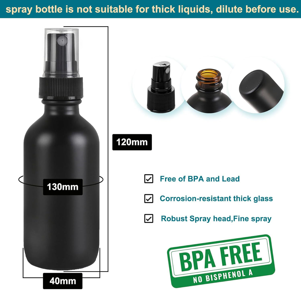 Frosted Black Glass Small Spray Bottle 2 oz 24 Packs,Fine Mist Sprayer Small Clear