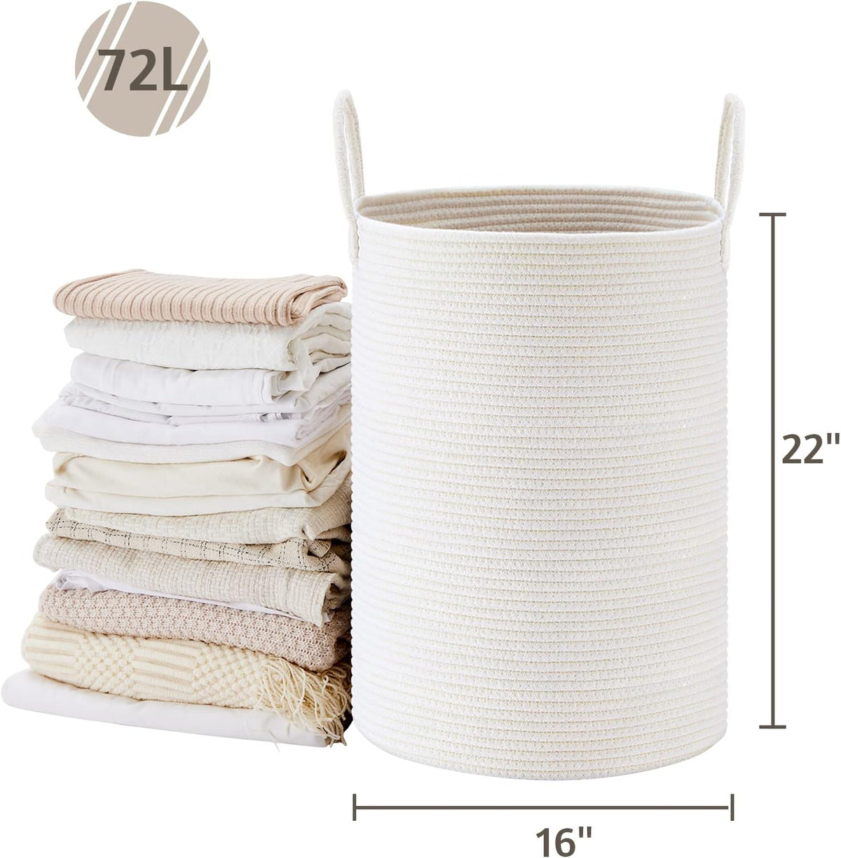 VIPOSCO Large Laundry Hamper, Tall Woven Rope Storage Basket for Blanket, Toys, Dirty Clothes in