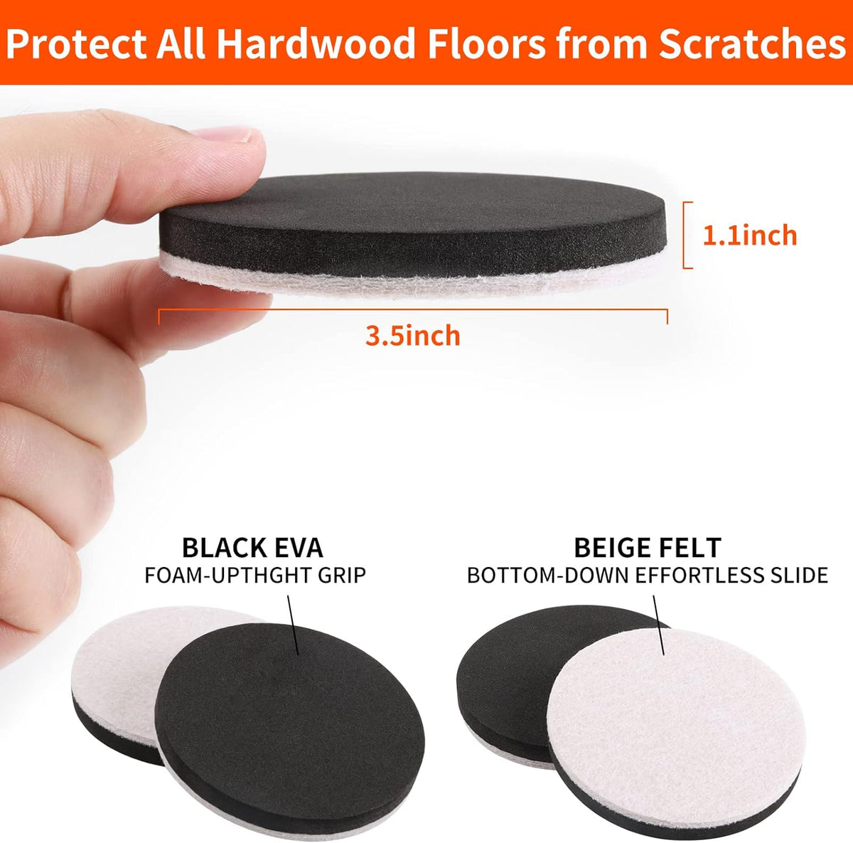 Ezprotekt 3.5" Felt Furniture Movers Sliders for Hardwood & Vinyl Floors, 16 Pcs Round Reusable