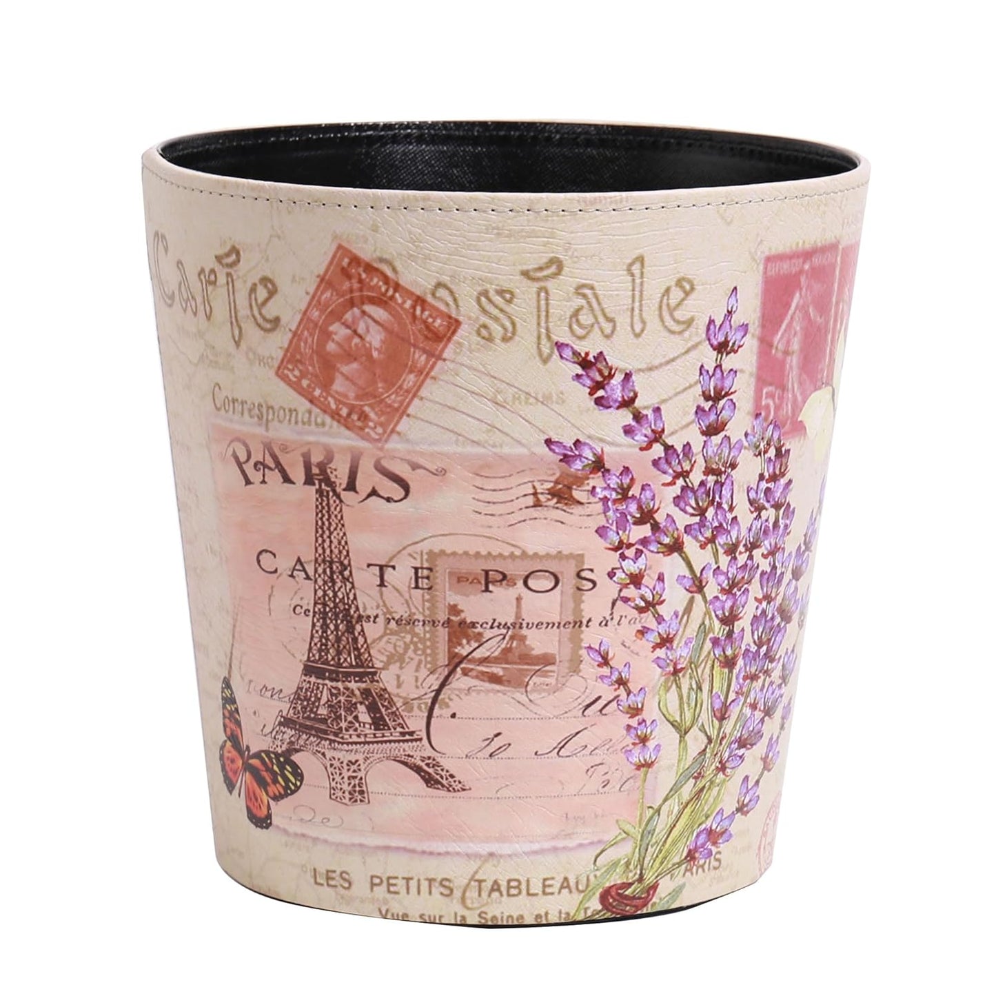 PU Leather Small Trash Can Wastebasket, Round Garbage Container Basket for Bathrooms, Laundry Room