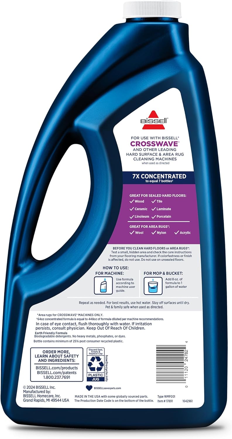 BISSELL MultiSurface Floor Cleaning Formula-Crosswave and Spinwave, 17891, 64oz, Removes Everyday