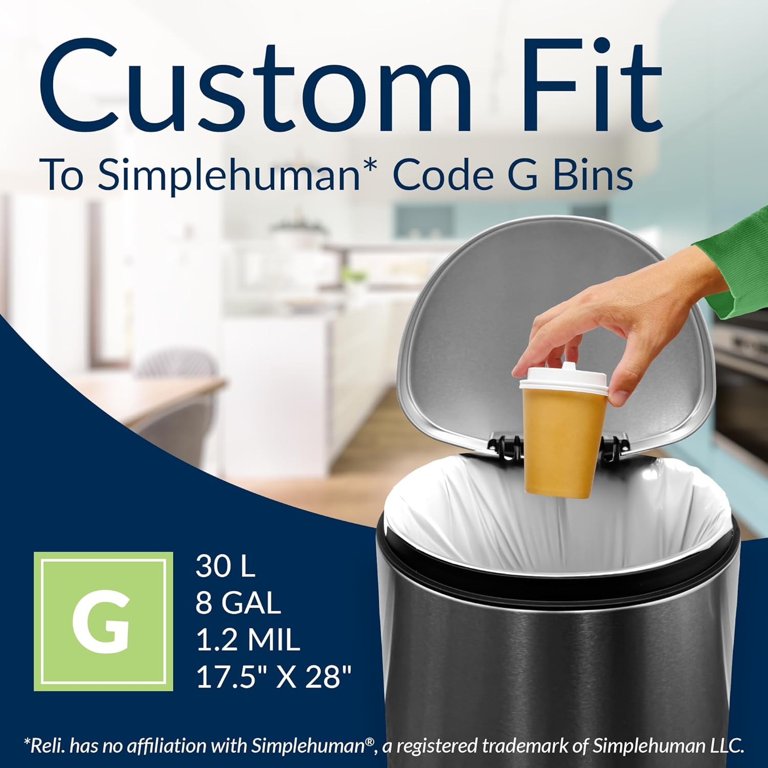 Reli. SuperFit Code G (120 Count) | Compatible with Simplehuman Code G | Dispenser Pack Custom Fit