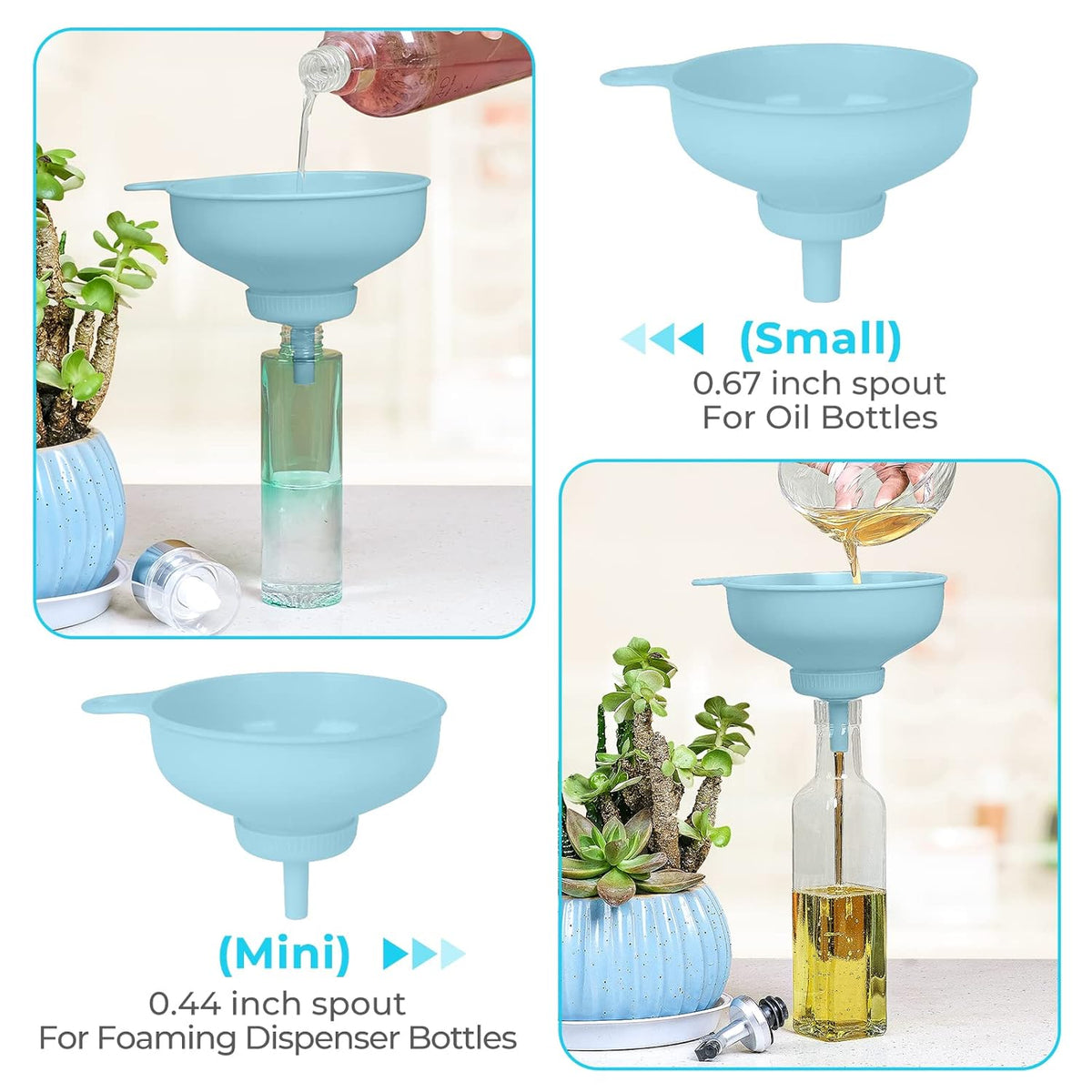 Wide Mouth Kitchen Funnel, Food Grade Plastic Cooking Canning Funnel with 4 Sizes Spouts for