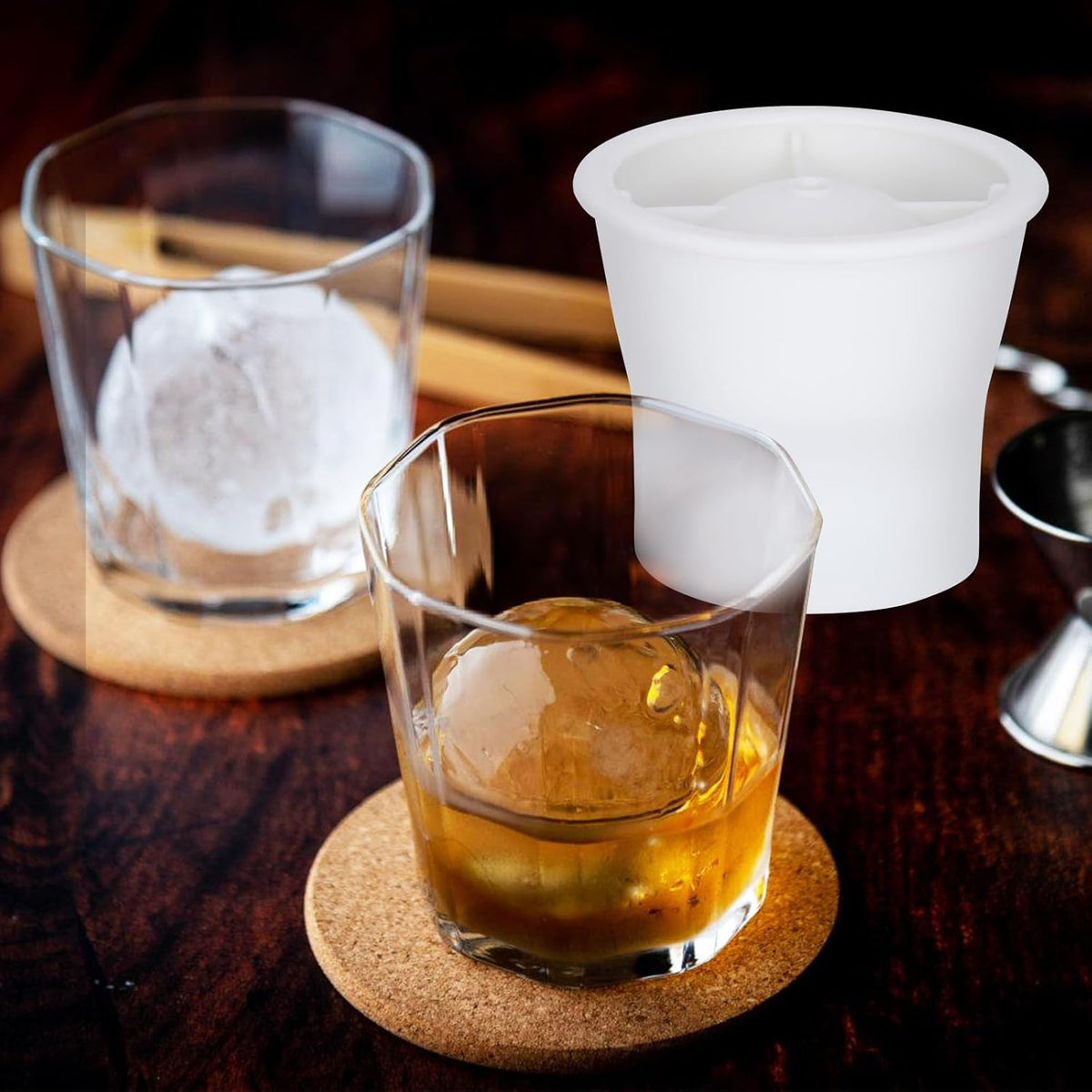 Round Ice Cube Molds 6 Pieces, Silicone Sphere Ice Mold Maker, Stackable Easy Release Circle Ice