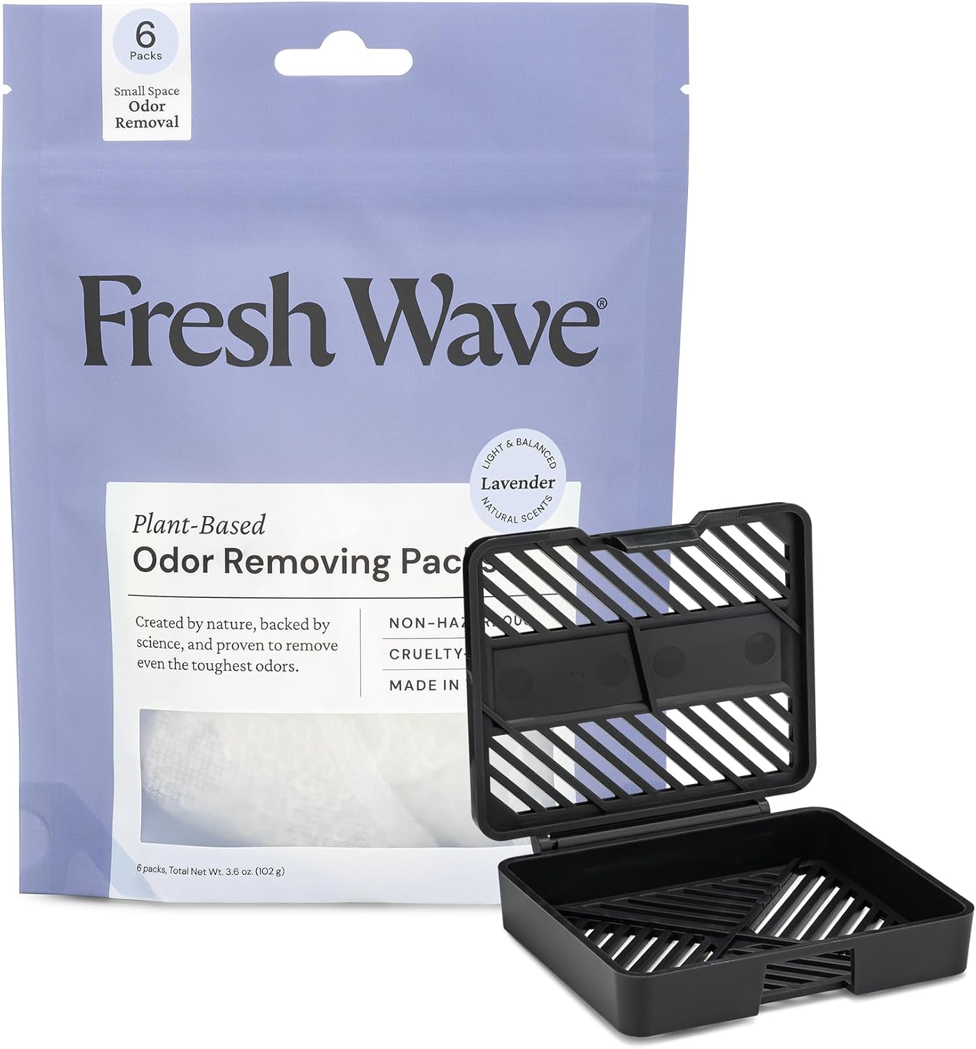 Fresh Wave Lavender Odor Eliminating & Deodorizing Packs | Bag of 6 & Fresh Pod Case | Safer Odor