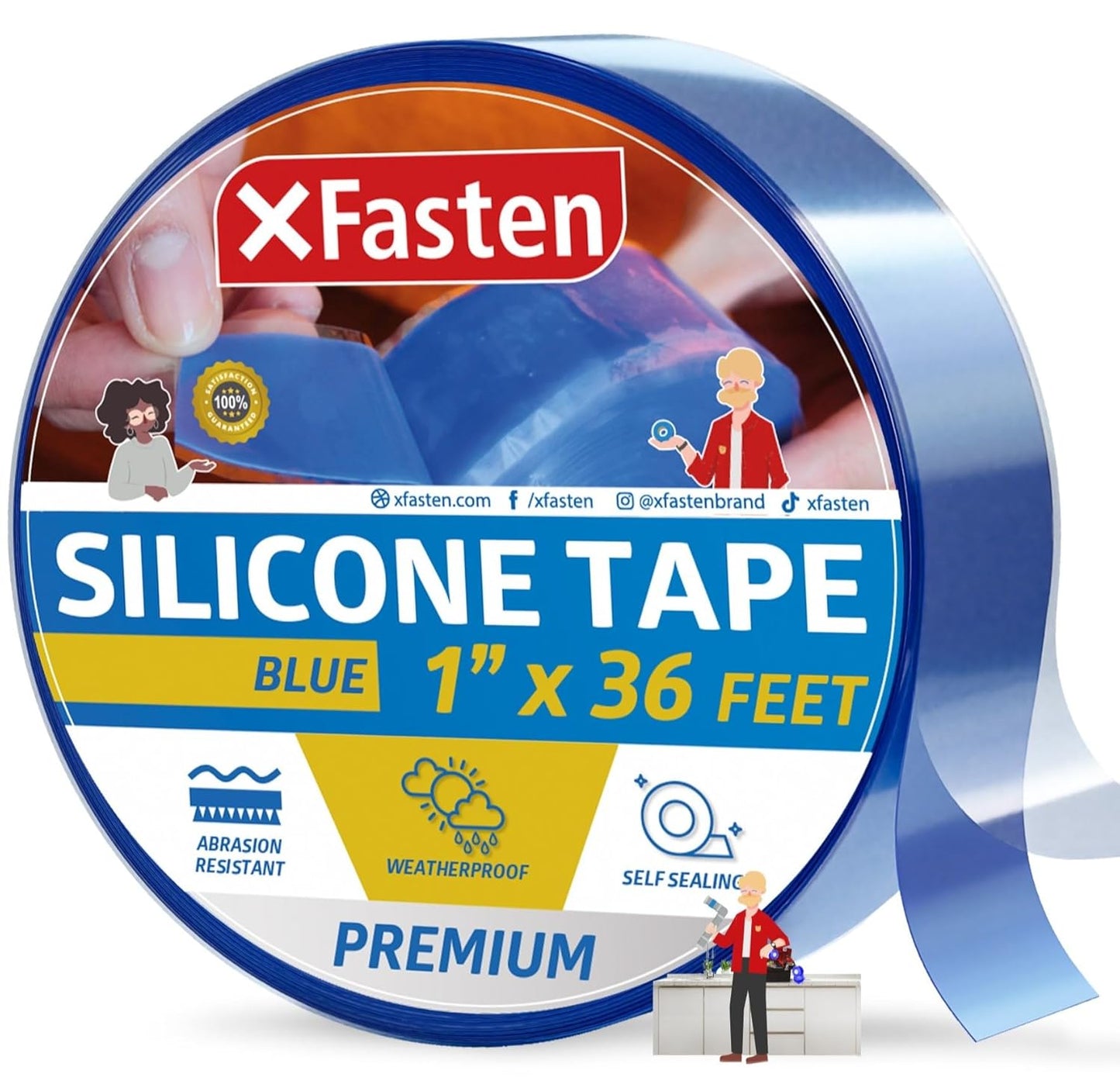 XFasten Self Fusing Silicone Tape Waterproof – 1" x 36 Feet Blue, Self Amalgamating Tape, Silicone