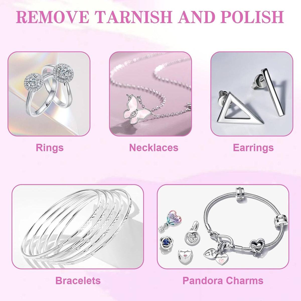 100 Pack Jewelry Polishing Cloth, 3.15" x 3.15" Pink Cleaning Cloths, Small Silver Cleaning &